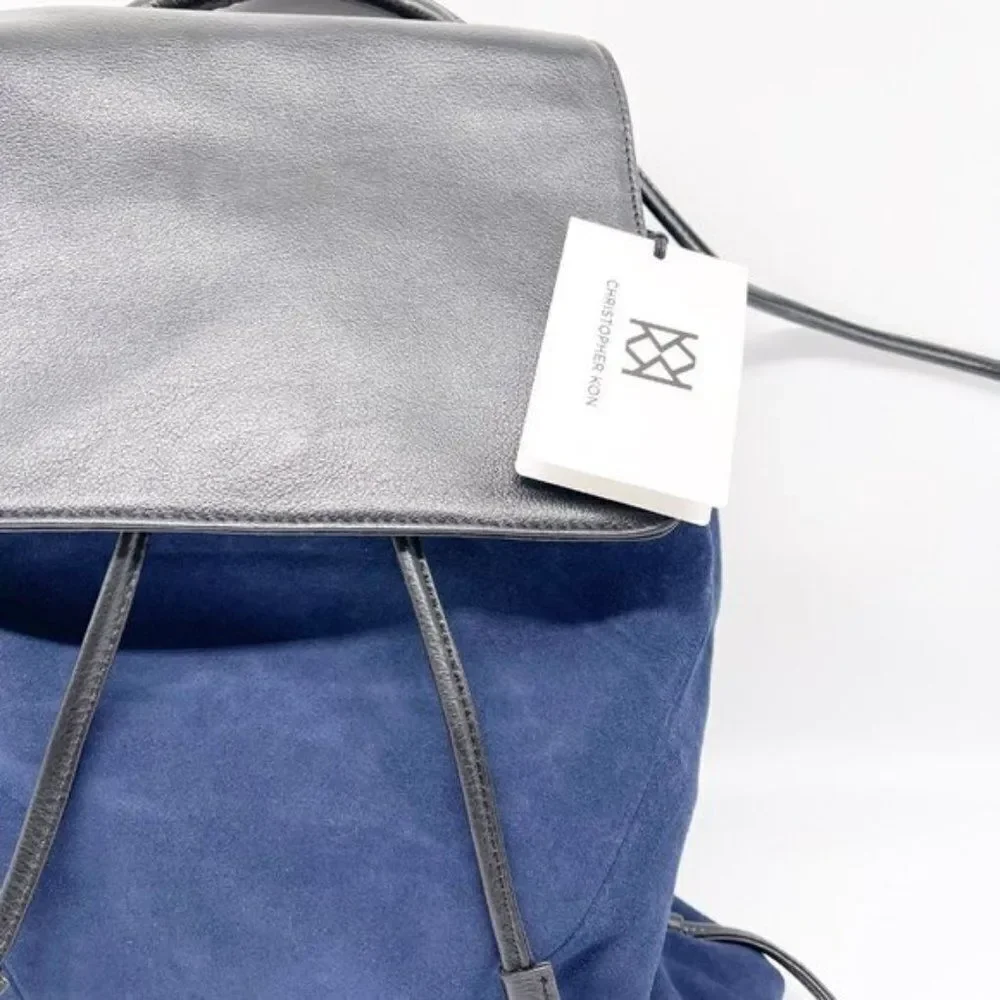 CHRISTOPHER KON Blue Suede Black Leather Backpack